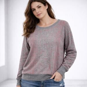 Halogen Sweater Womens Medium Gray Hot Pink Long Sleeve Pullover Jumper Top